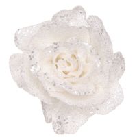 Witte decoratie rozen glitters op clip 10 cm   - - thumbnail