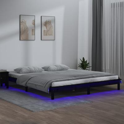 Bedframe LED massief hout zwart 120x190 cm