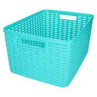 Opbergmand - Kastmand - rotan kunststof - turquoise blauw - 18 Liter - 29 x 39 x 20 cm - thumbnail