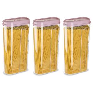 Voedselcontainer strooibus - 3x - lichtroze - 2350 ml - kunststof - 15 x 8 x 30 cm - voorraadpot