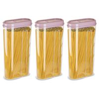 Voedselcontainer strooibus - 3x - lichtroze - 2350 ml - kunststof - 15 x 8 x 30 cm - voorraadpot