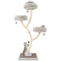 178 cm Kattenboom met Sisal-Krabzuilen 3 Warme Ligvlakken en Pluche Ballen Kattentoren met Gebogen Metalen Frame Klimboom (Grijs)