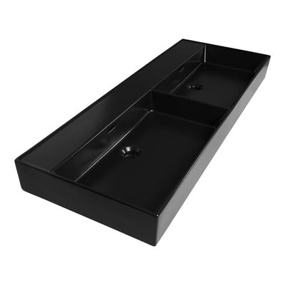 Saniclass Legend Meubelwastafel - 120x47x13cm - overloop - 2 wasbakken links/rechts - zonder kraangat - keramiek - mat zwart 2227 Saniclass Legend Meubelwastafel - 120x47x13cm - overloop - 2 wasbakken links/rechts - zonder kraangat - keramiek - mat zwart 2227