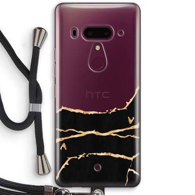 Gouden marmer: HTC U12+ Transparant Hoesje met koord