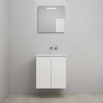 On-Line Badkamermeubelset - 60 cm - Voorgemonteerd - Greeploos 2 Deuren - Acryl Wastafel - zonder Kraangat - Spiegel met LED-Verlichting - Hoogglans Wit