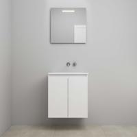 On-Line Badkamermeubelset - 60 cm - Voorgemonteerd - Greeploos 2 Deuren - Acryl Wastafel - zonder Kraangat - Spiegel met LED-Verlichting - Hoogglans Wit