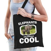Katoenen tasje elephants are serious cool zwart - olifanten/ olifant cadeau tas - Feest Boodschappentassen - thumbnail