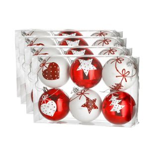 24x stuks gedecoreerde kerstballen rood en wit kunststof 6 cm