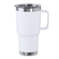 Warmhoudbeker/thermosbeker STACY - tumbler - grote koffiebeker - RVS - wit - 590 ml