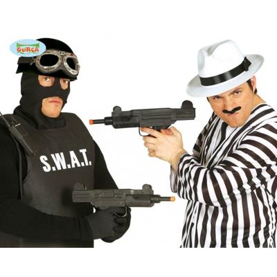 Carnaval verkleed geweer - Uzi speelgoed geweer - zwart - 38 cm - kunststof