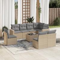 9-delige Loungeset met kussens poly rattan beige
