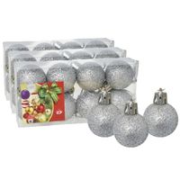 24x stuks kerstballen zilver glitters kunststof 3 cm - thumbnail