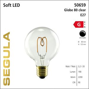 LED Globelamp 80 3,2W 190 Lumen 2200K E27 dimbaar Segula 50659