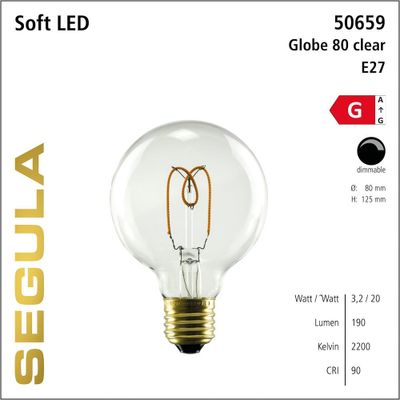 LED Globelamp 80 3,2W 190 Lumen 2200K E27 dimbaar Segula 50659