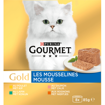 Gourmet Gold Mousse Mix Kattenvoer natvoer met Kip, Zalm, Niertjes en Konijn bij Jumbo