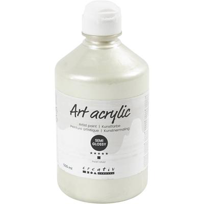 Creativ Company Acryl verf, semi-glanzend, dekkend, pearl silver, 500 ml/ 1 fles