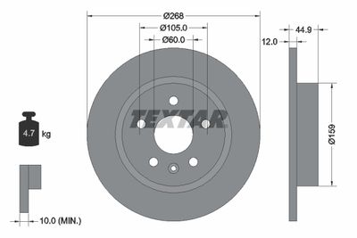 Remschijf TEXTAR, Remschijftype: Massief, u.a. fÃ¼r Opel, Vauxhall, Chevrolet, Buick