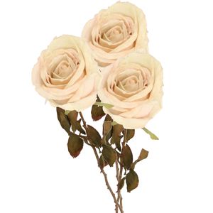 Kunstbloem roos Calista - 3x - wit creme - 66 cm - kunststof steel - decoratie bloemen