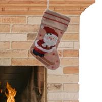 Decoris kerst sok met kerstman - 1x - bruin - jute - H45 cm - kerstversiering - kerstdecoratie
