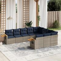 10-delige Loungeset met kussens poly rattan grijs