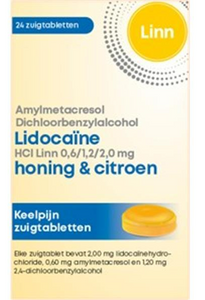 Linn Lidocaine Keelpijn Honing en Citroen Zuigtabletten