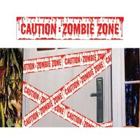 2x Halloween thema plastic afzetlinten Caution Zombie Zone 600 cm - Markeerlinten - thumbnail