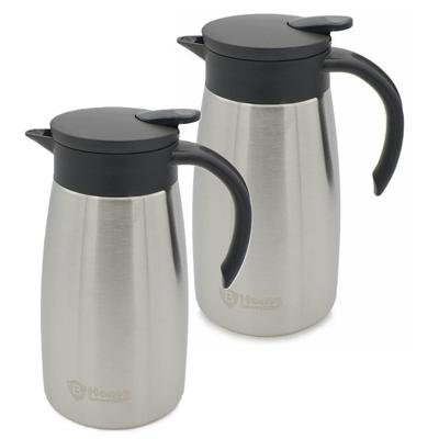 Koffie en warme dranken thermoskan/isoleerkan - 2x - met schenktuit - rvs - zilver - 1 liter - 24 cm
