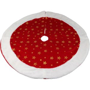 Kerstboomrok - velvet -rood met sterren - D90 cm - polyester