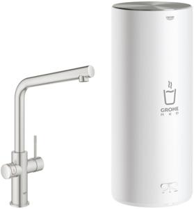 Grohe Red 3-in-1 kokend water kraan met L-uitloop en combi boiler supersteel