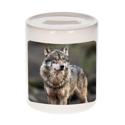 Dieren foto spaarpot wolf 9 cm - wolven spaarpotten jongens en meisjes