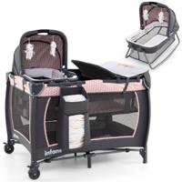 5-in-1 Reisbedje voor Baby's Opvouwbaar Babybedje met Aankleedtafel Babybox met Opbergmand & Draagtas Roze