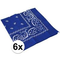 Boeren of cowboy zakdoek bandana - 6x - blauw - geruit - 54 x 53 cm - Carnaval verkleed accessiores