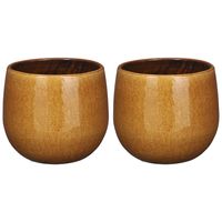 2x Stuks Plantenpot/bloempot keramiek okergeel speels licht gevlekt patroon - D16/H14 cm