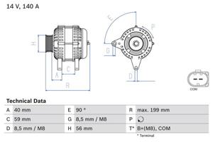 Dynamo / Alternator BOSCH, Spanning (Volt)14V, u.a. für Seat, VW, Skoda, Audi