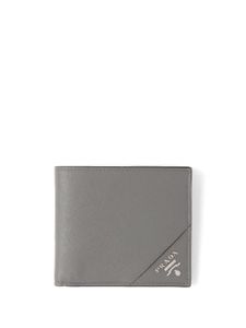 Prada portefeuille en cuir Saffiano à plaque logo - Gris