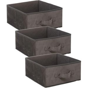 Set van 3x stuks opbergmand/kastmand 14 liter donkergrijs polyester 31 x 31 x 15 cm