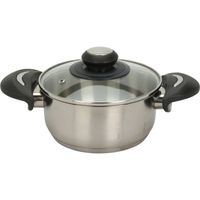 Excellent Houseware Kookpan met deksel - RVS/glas - 1.4L - D16 x H7.5 cm - Kookpannen - thumbnail