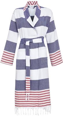 Katoenen gestreepte badjas donkerblauw