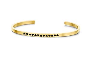 Key Moments 8KM-B00392 Stalen open bangle met tekst hartjes zirkonia one-size goudkleurig