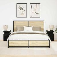 Nachtkastje 2 pcs Zwart Eiken 35 x 39 x 55 cm Bewerkt hout