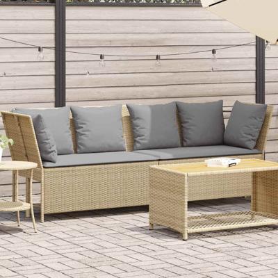 Tuinbank met kussens poly rattan beige
