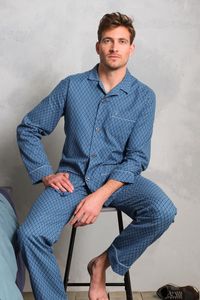 Robson flanellen doorknoop pyjama blauw