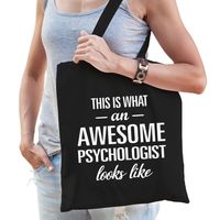 Awesome psychologist / geweldige psycholoog cadeau tas zwart voor dames en heren - thumbnail