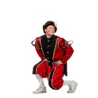 Luxe zwart met rood Piet kostuum 58 (2XL/3XL)  -