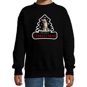 Dieren kersttrui australische herder zwart kinderen - Foute honden kerstsweater