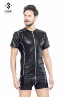 * Code8 by XXX COLLECTION Eco-leder shirt met Mesh mouwen (XS-S)