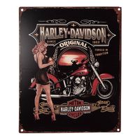 Clayre & Eef Tekstbord 20x25 cm Zwart Rood Ijzer Vrouw met motor Harley Davidson Wandbord Zwart Wandbord - thumbnail