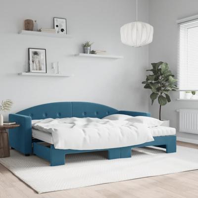 Slaapbank onderschuifbed en matrassen 80x200 cm fluweel blauw