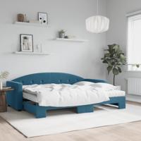 Slaapbank onderschuifbed en matrassen 80x200 cm fluweel blauw