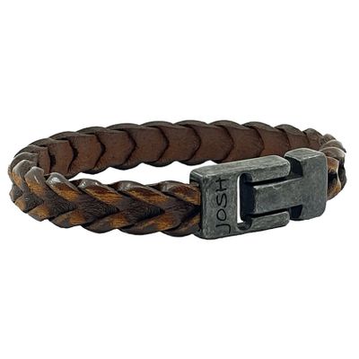 JOSH 24940-BRA-VB-CO Armband leder cognac-vintage zwart 10 mm 23 cm